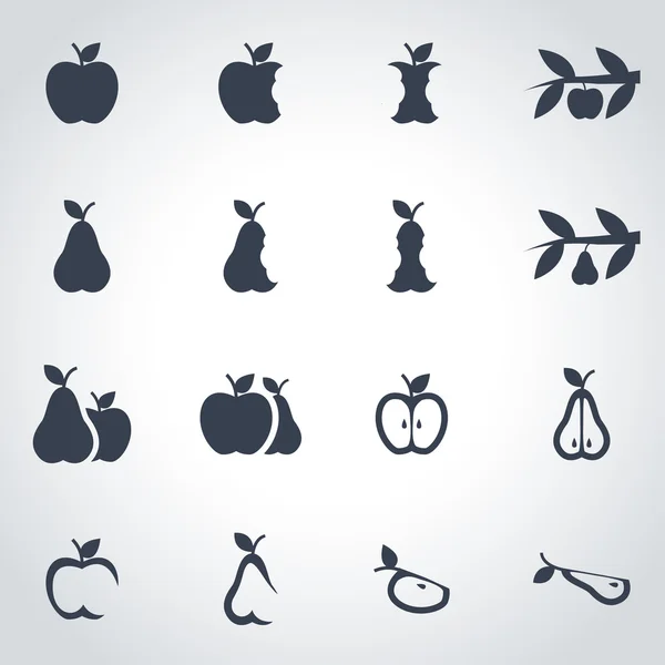 Vector black apple and pear icon set — Stock Vector