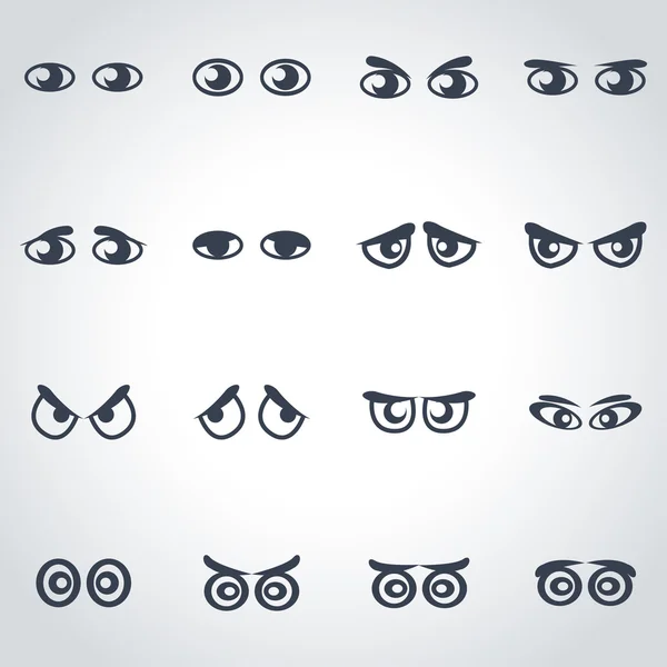 Vector negro ojos de dibujos animados icono conjunto — Vector de stock