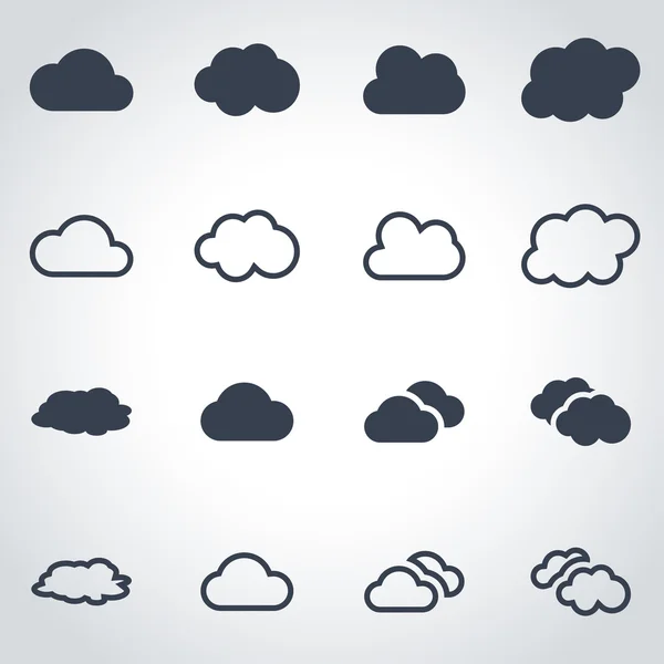 Vector zwarte wolk pictogrammenset — Stockvector