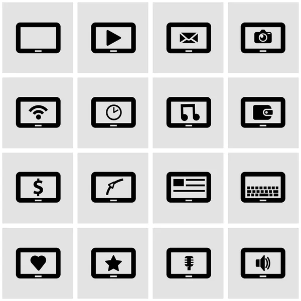 Vector black tablet icon set — Stock Vector