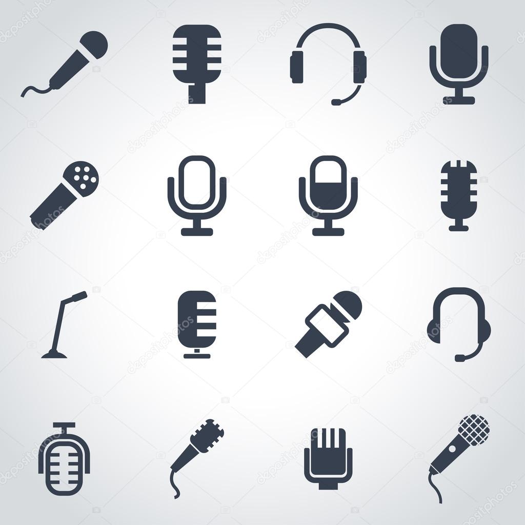 Vector black microphone icon set