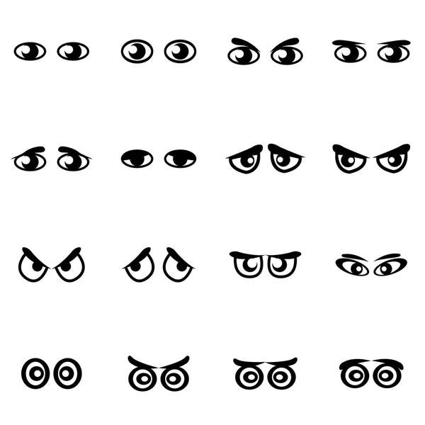 Vector negro ojos de dibujos animados icono conjunto — Vector de stock