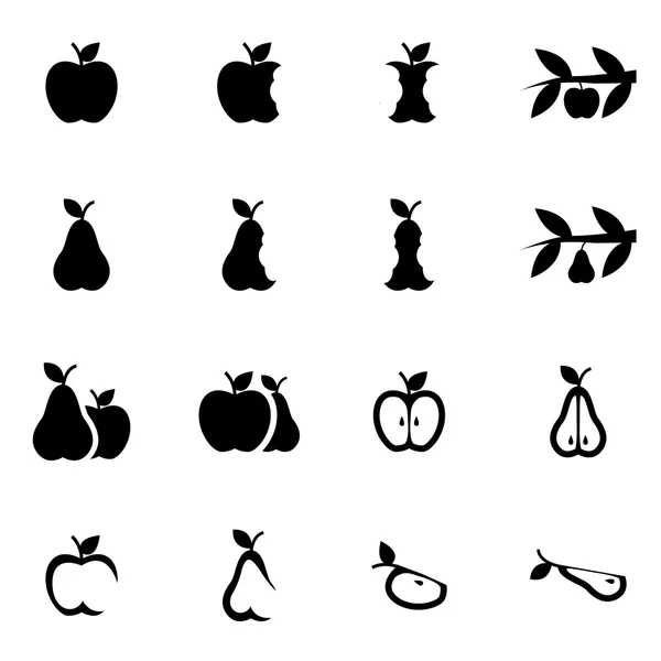 Vektor schwarzer Apfel und Birne Icon Set — Stockvektor