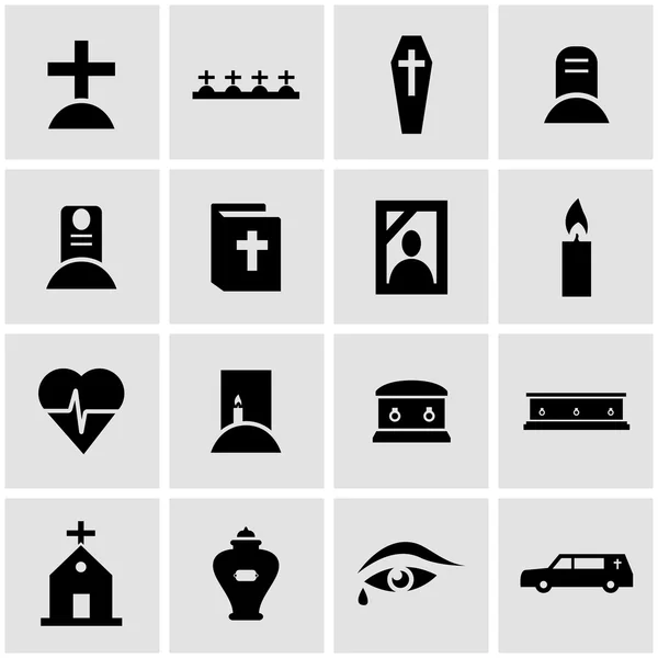 Vector black funeral icon set — Stock Vector