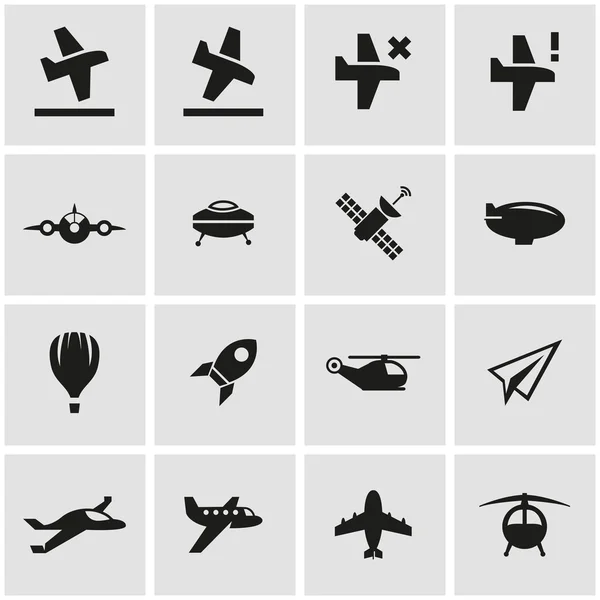 Vektor schwarzes Flugzeug Icon Set — Stockvektor