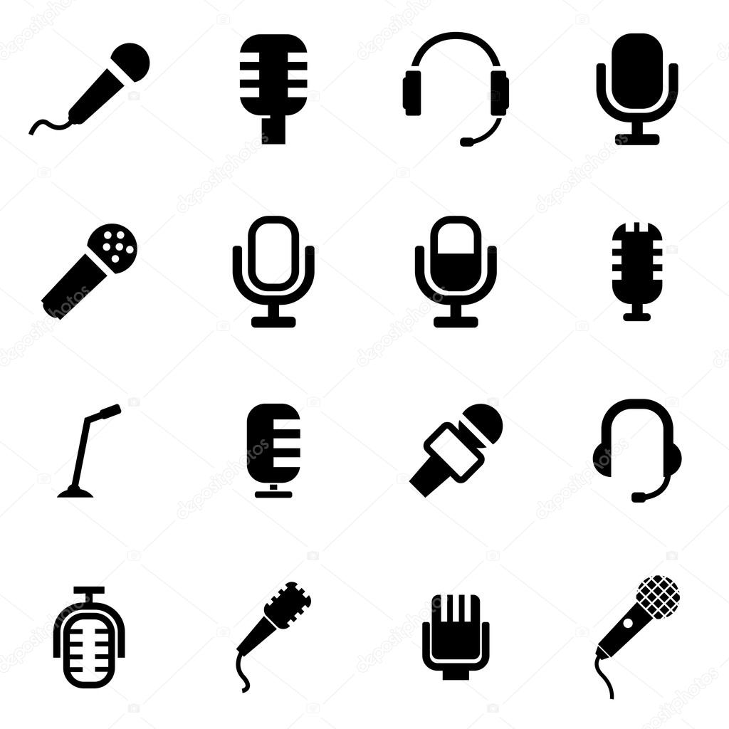 Vector black microphone icon set