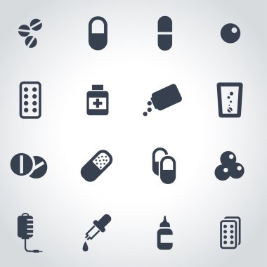 siyah vektör hapları Icon set