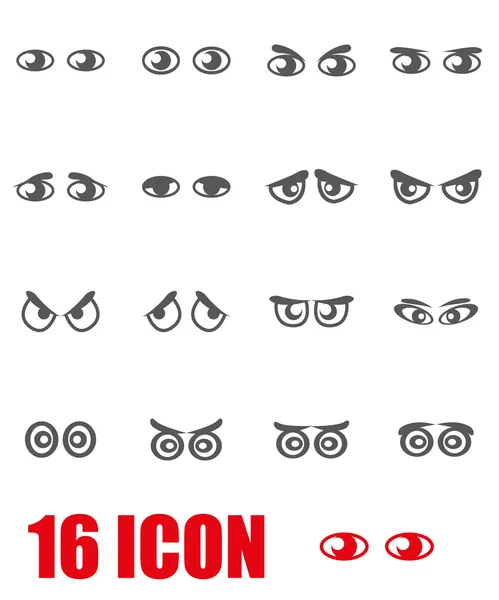 Vector ojos de dibujos animados grises icono conjunto — Vector de stock