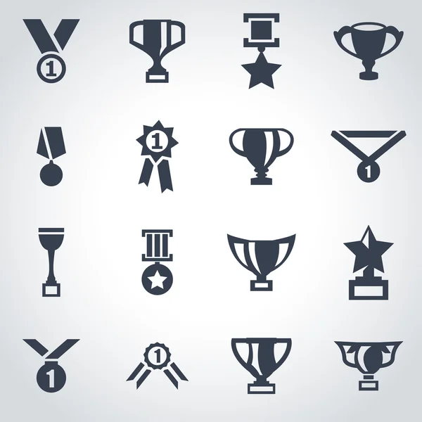 Vector black trophy and awards icon set — Stock Vector