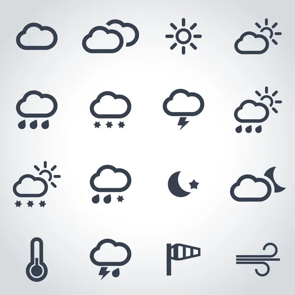 Vetor preto conjunto de ícones meteorológicos — Vetor de Stock