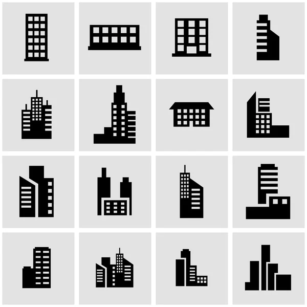 Conjunto de iconos de edificio negro vector — Vector de stock