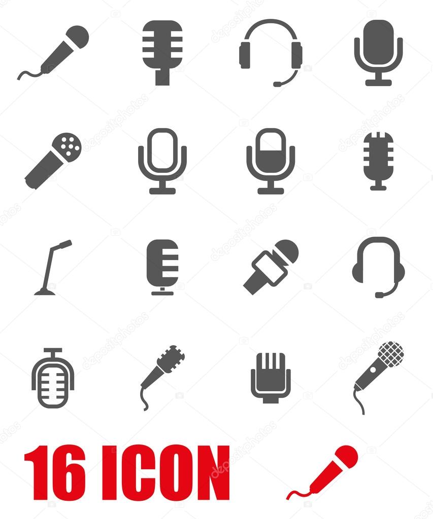 Vector grey microphone icon set