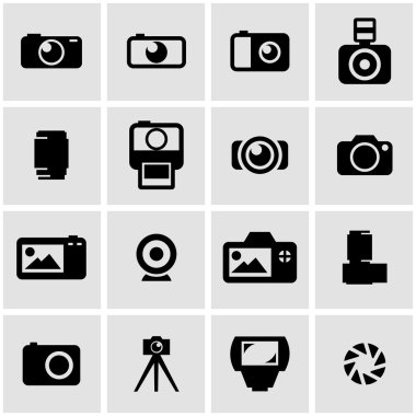Vektör siyah kamera Icon set