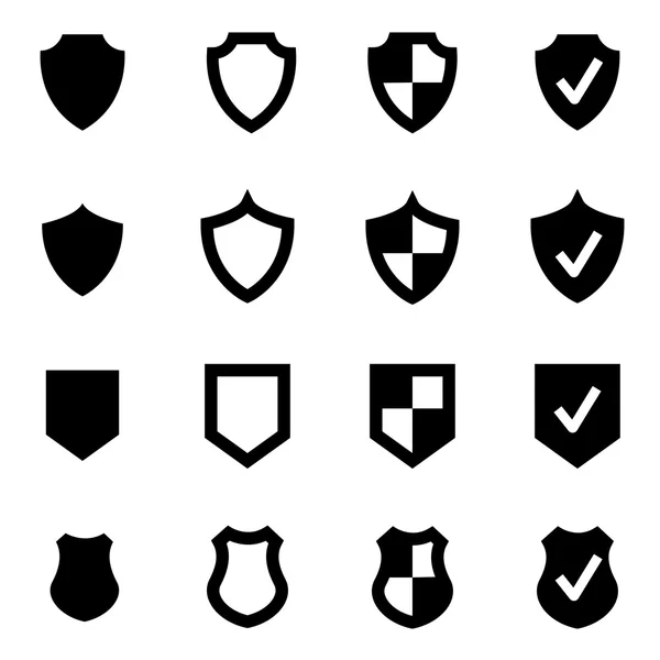 Conjunto de iconos de escudo negro vector — Vector de stock