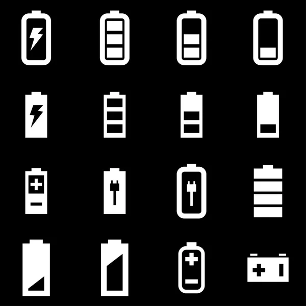 Vector conjunto de iconos de batería blanca — Archivo Imágenes Vectoriales