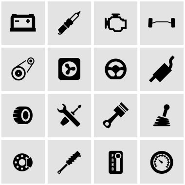 Vektör Siyah araba parçaları Icon set