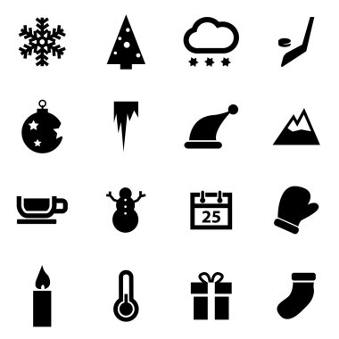 siyah vektör kış Icons set