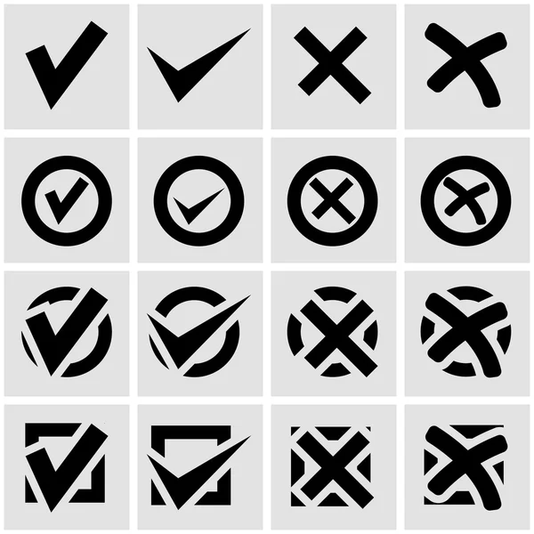 Conjunto de ícones de marcas de seleção preto vetorial — Vetor de Stock