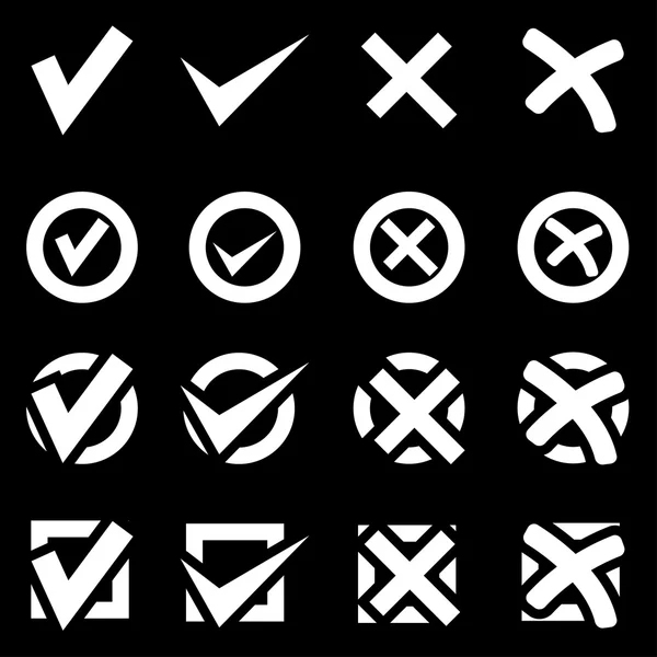 Conjunto de ícones de marcas de seleção branco vetorial — Vetor de Stock