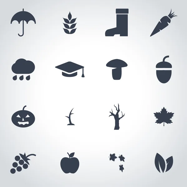 Vector zwarte herfst pictogrammenset — Stockvector