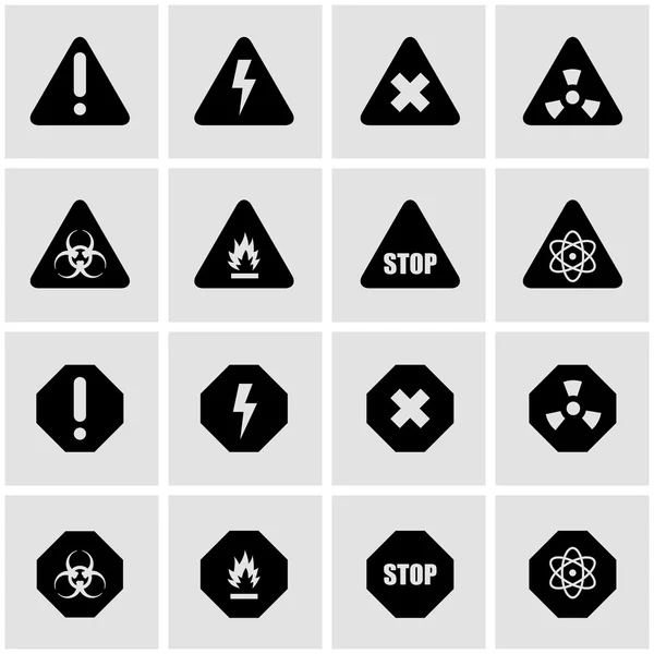 Vector zwarte gevaar kaartenset pictogram — Stockvector