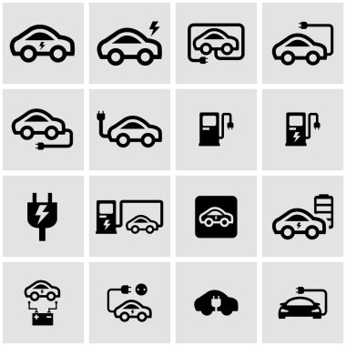 Vektör siyah elektrikli otomobil Icon set