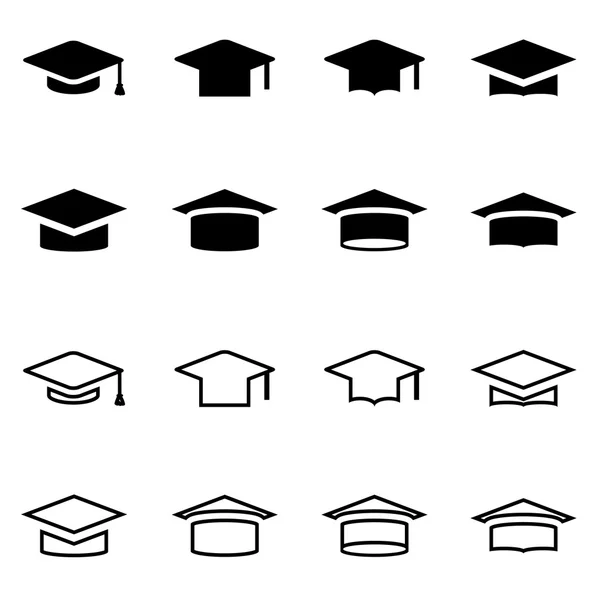 Vektor schwarze akademische Mütze Icon Set — Stockvektor