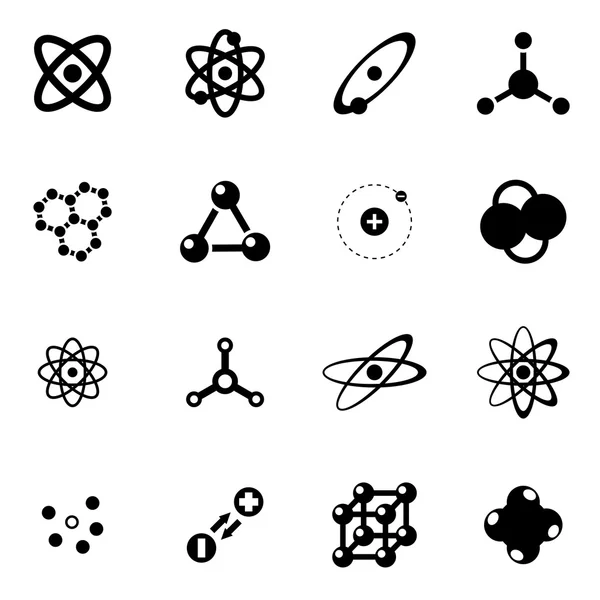 Vector zwarte atoom pictogrammenset — Stockvector