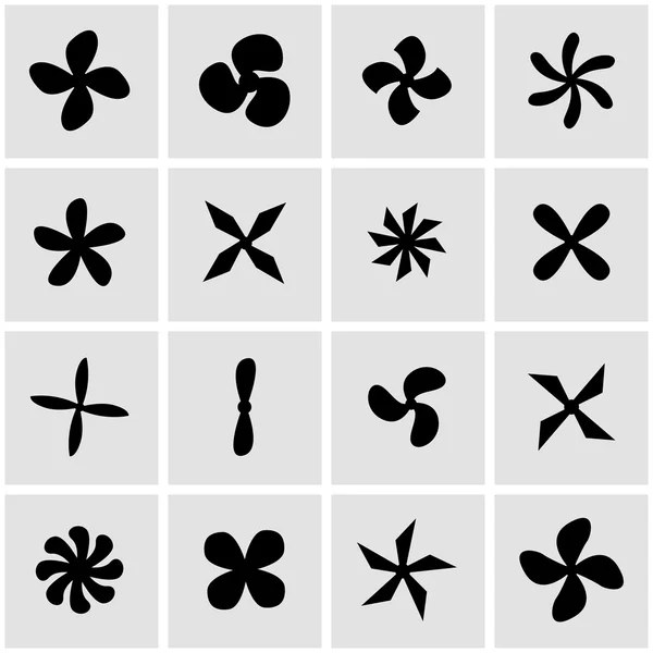 Vector black fans and propellers icon set — Stock Vector