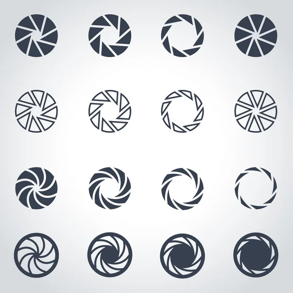 Vector black camera shutter icon set — Stock Vector