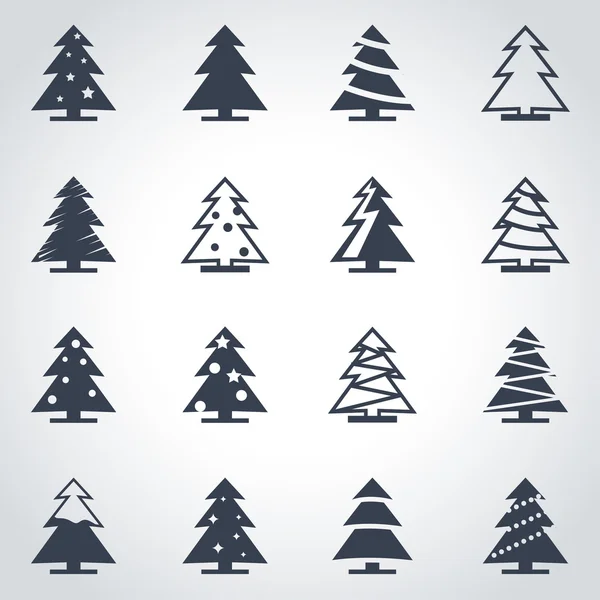 Vektor schwarzer Weihnachtsbaum Icon Set — Stockvektor