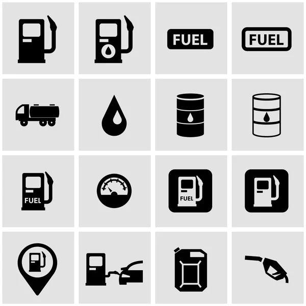 Zestaw ikon stacji benzynowej wektor czarny — Wektor stockowy
