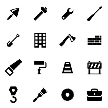siyah vektör inşaat Icon set