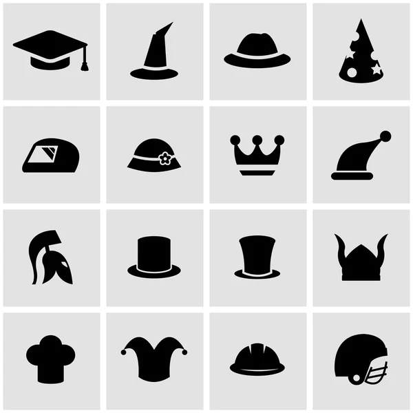 Capacete preto vetorial e conjunto de ícones chapéu — Vetor de Stock