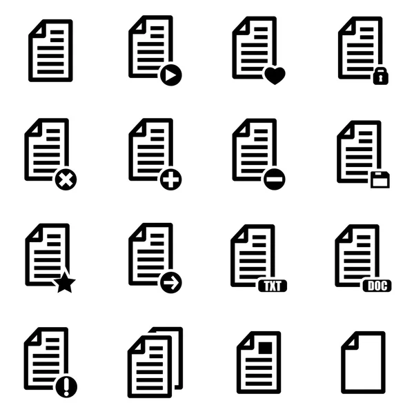 Set di icone di documenti vettoriali neri — Vettoriale Stock