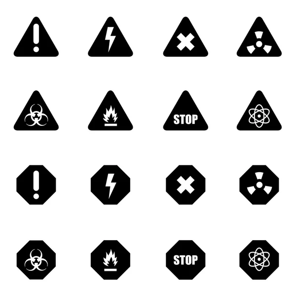 Vector negru pericol icon set — Vector de stoc