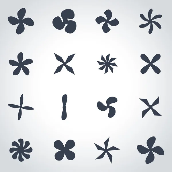 Vector black fans and propellers icon set — Stock Vector