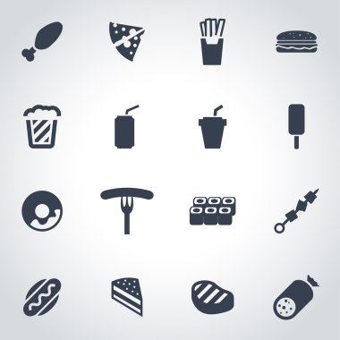 Vektör siyah fastfood Icon set
