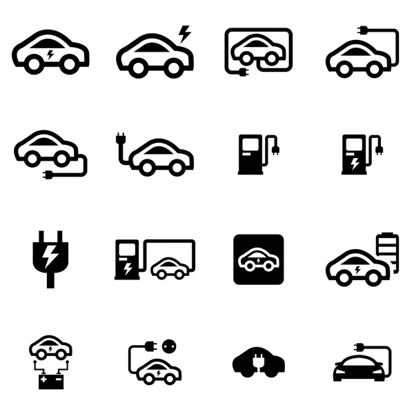 Set di icone per auto elettriche nere vettoriali — Vettoriale Stock