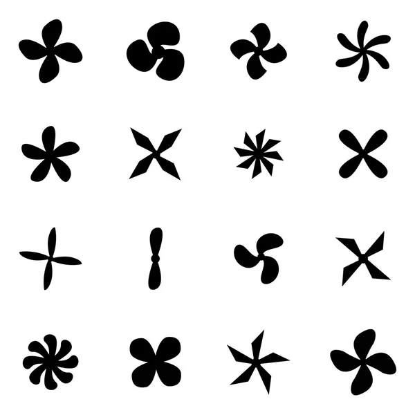 Vector black fans and propellers icon set — Stock Vector