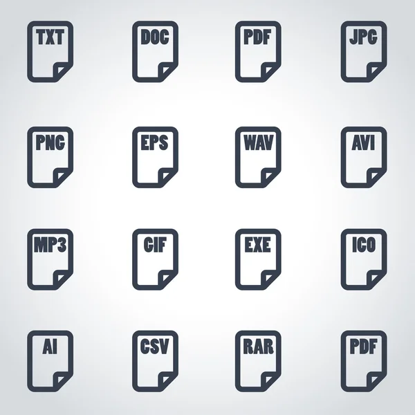 Vector black file type icon set — Stock Vector