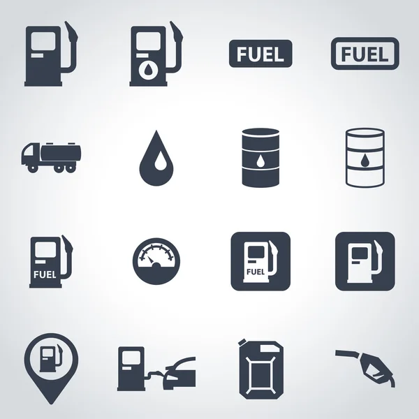 Vector black gas station icon set — Stock Vector