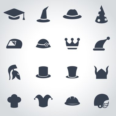 Vektör siyah kask ve şapkası Icon set