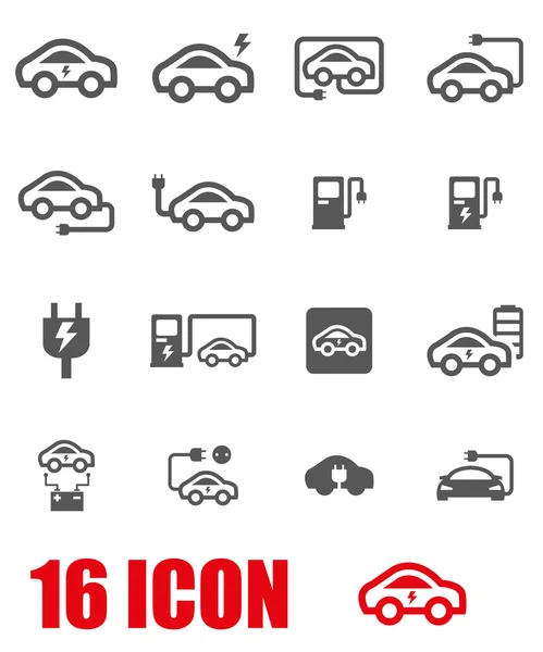 Vektör gri elektrikli otomobil Icon set — Stok Vektör