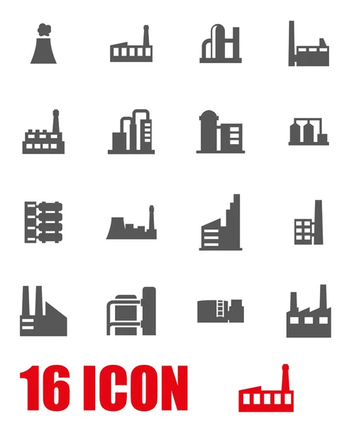 Vektör gri fabrika Icon set — Stok Vektör