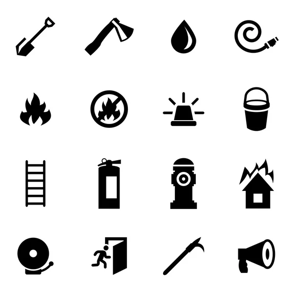 Conjunto de iconos de bombero negro vector — Vector de stock