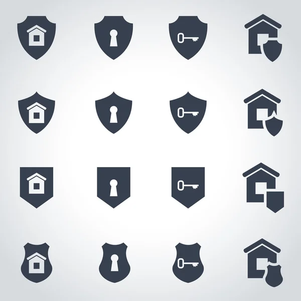 Vector negro conjunto de iconos de seguridad para el hogar — Archivo Imágenes Vectoriales