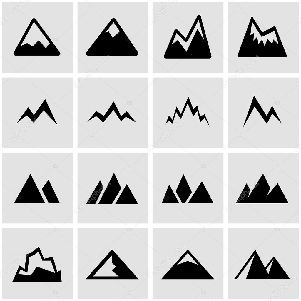 Vector black mountains icon set