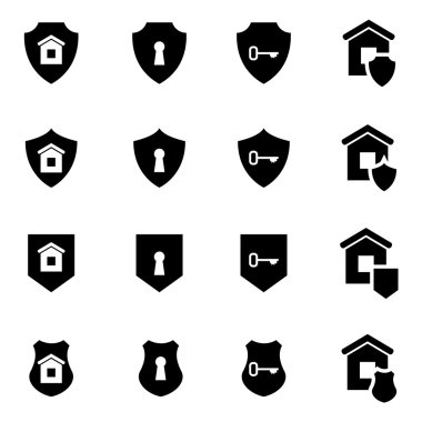 Vektör siyah ev güvenlik Icon set
