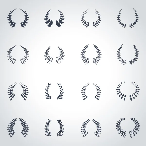 Vector black laurel wreaths icon set — Stock Vector